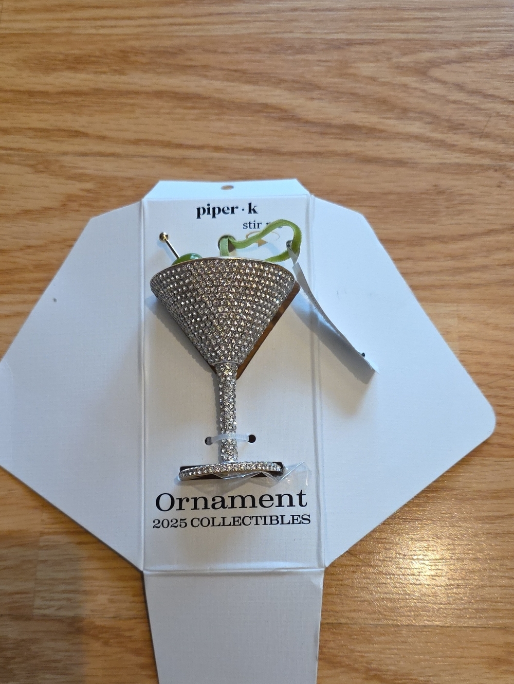 Piper-k Silver Crystal Martini Ornament with Green Stirrer - 2025 Collectible